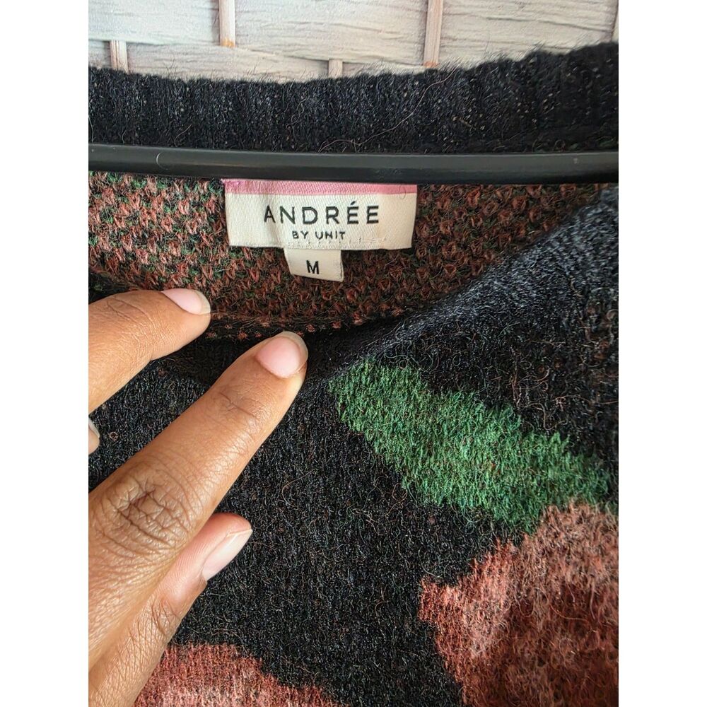 Andree by Unit Floral Knit Oversized Sweater Rose Botanical Pullover M - Picture 3 of 4